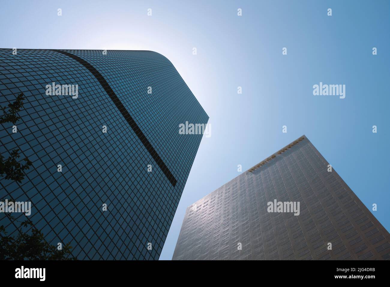 Low Angle View of Two Modern Office Buildings, Los Angeles, California, USA Stock Photo