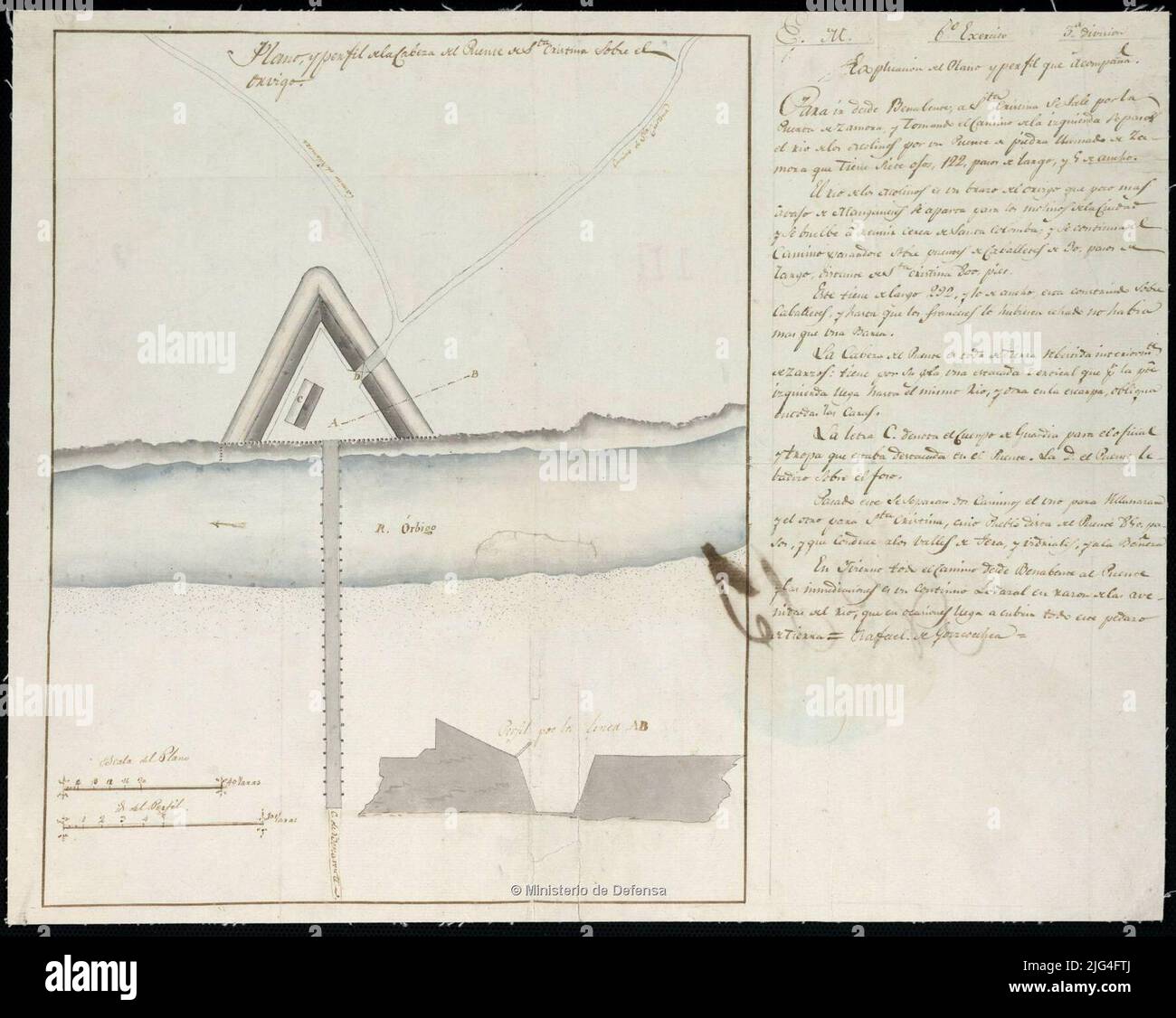 Plan and profile of the head of the Bridge of St. Cristina on the