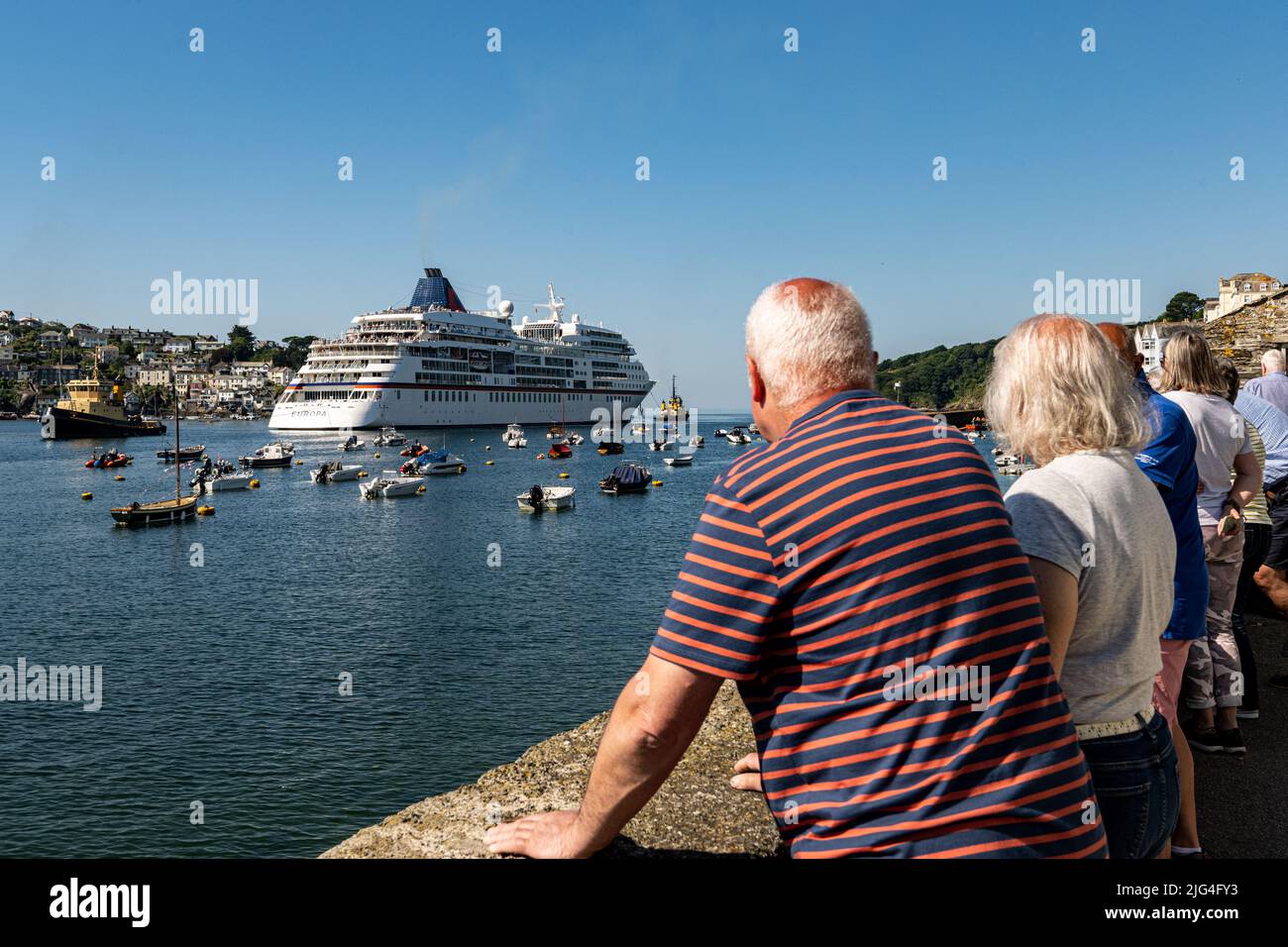 Hapag-Lloyd's luxury cruise ship MS Europa in the harbour at Fowey, Cornwall, UK Stock Photo