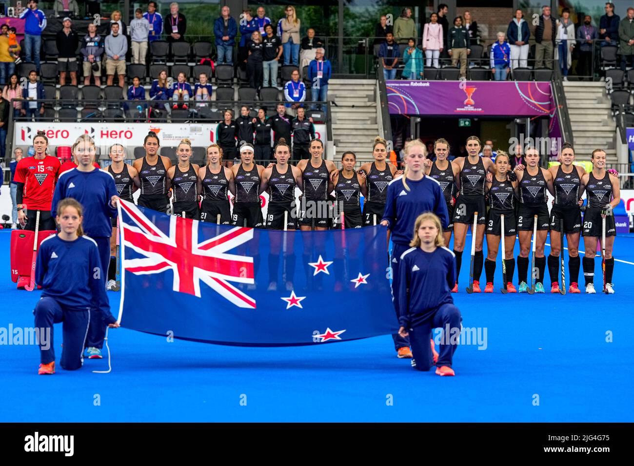 AMSTELVEEN, NETHERLANDS JULY 7 New Zealand players prior to the FIH