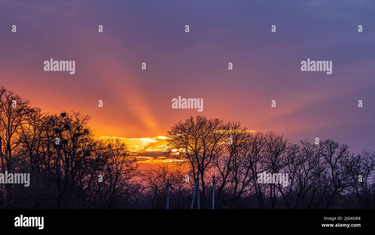 Bright colorful dramatic clouds in the sky during sunset Stock Photo