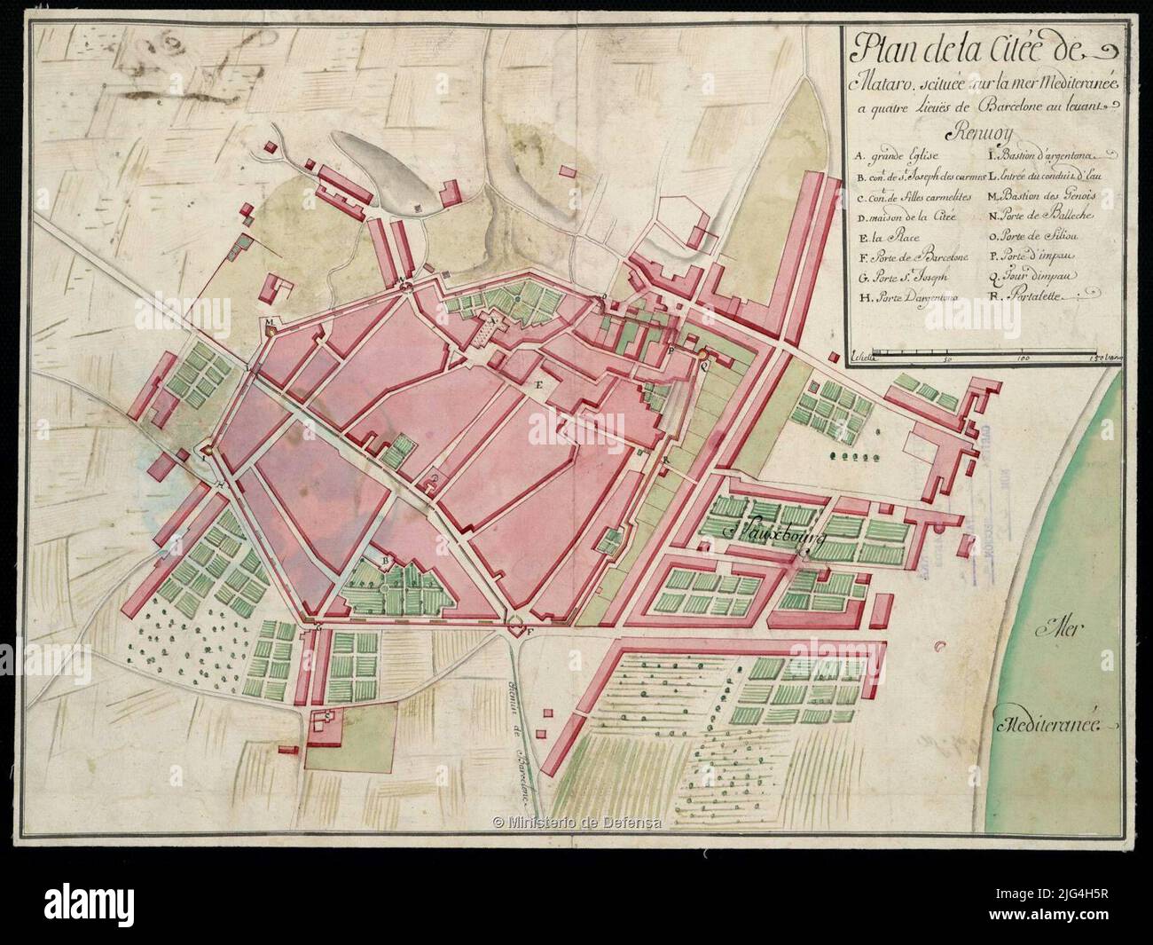Plan of the city of Mataro: sawn on the Sea Mediteranée has four locals  from Barcelona to the Levant. Date and mention of responsibility taken from  the catalog of the SGE: 