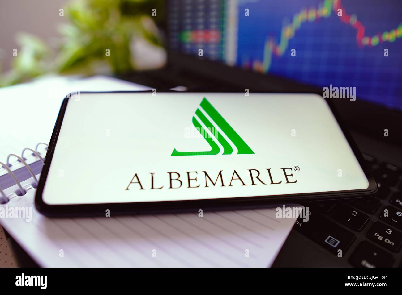Brazil. 07th July, 2022. In this photo illustration, the Albemarle Corporation logo is seen displayed on a smartphone screen. (Photo by Rafael Henrique/SOPA Images/Sipa USA) Credit: Sipa USA/Alamy Live News Stock Photo