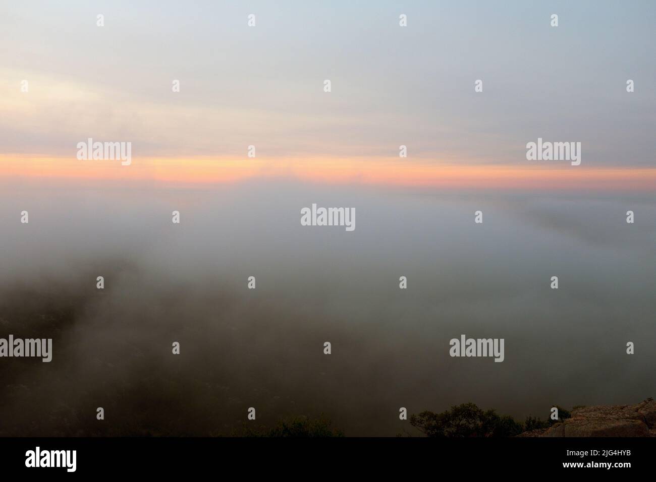 Fog and Sunrise Stock Photo