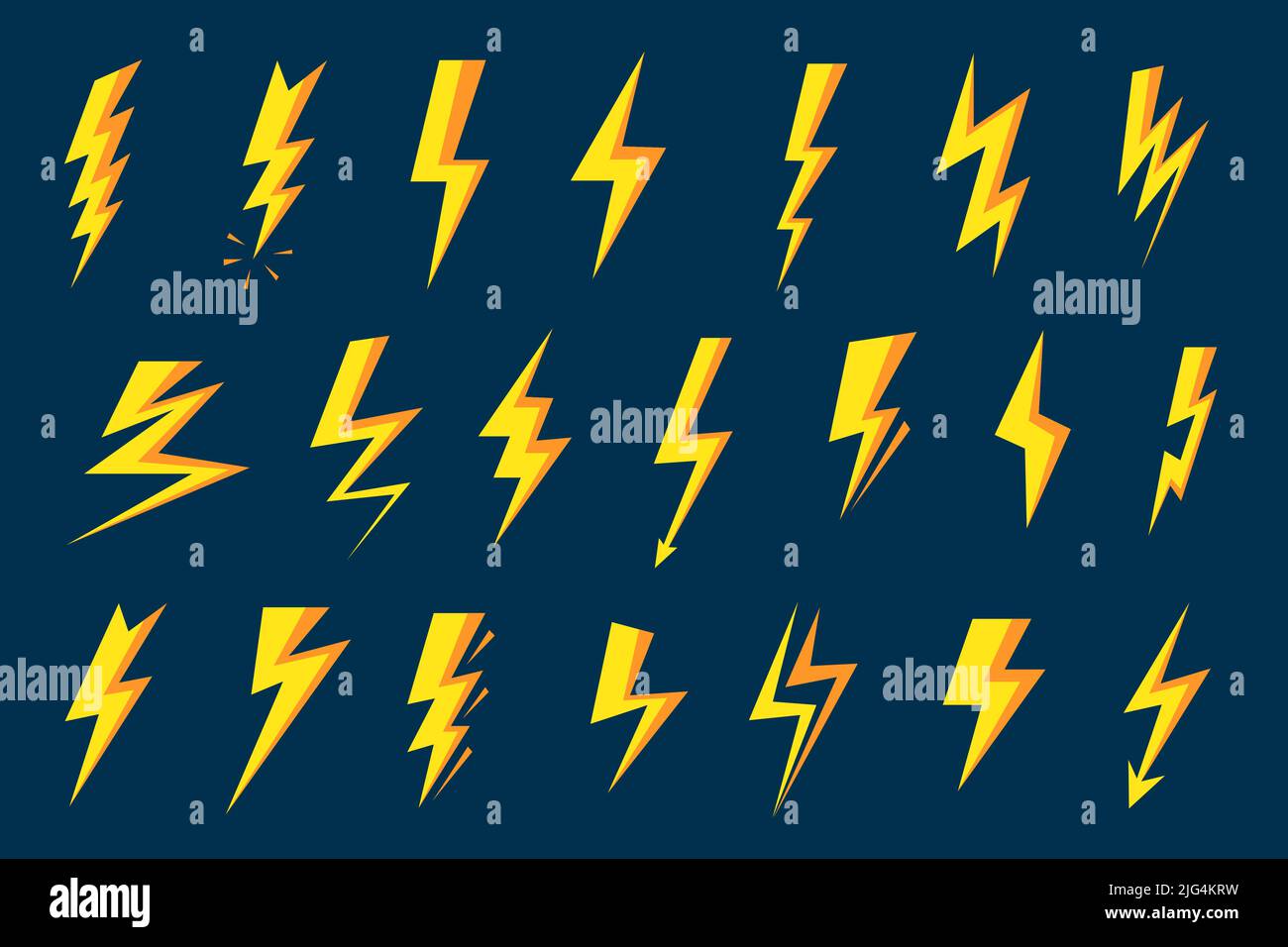 Lightning bolt symbol. Thunder strike, speed flash and thunderbolts shapes. Electricity and