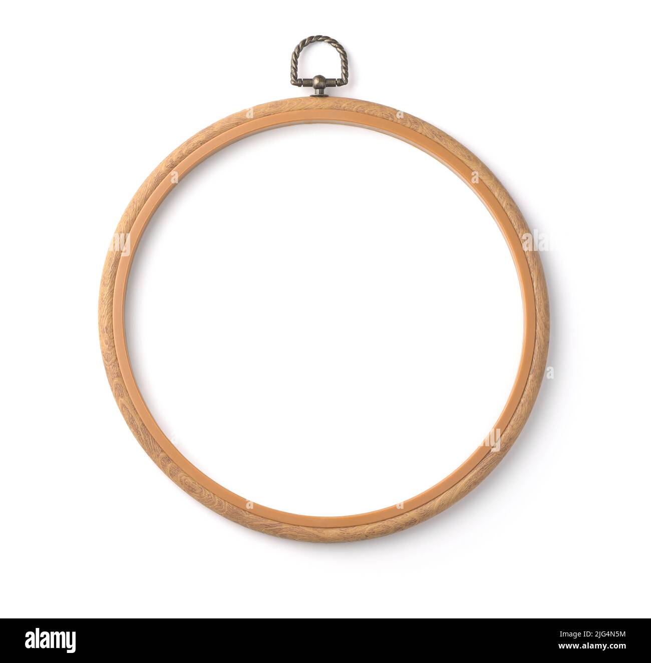Top view of embroidery cross stitch hoop isolated on white Stock Photo