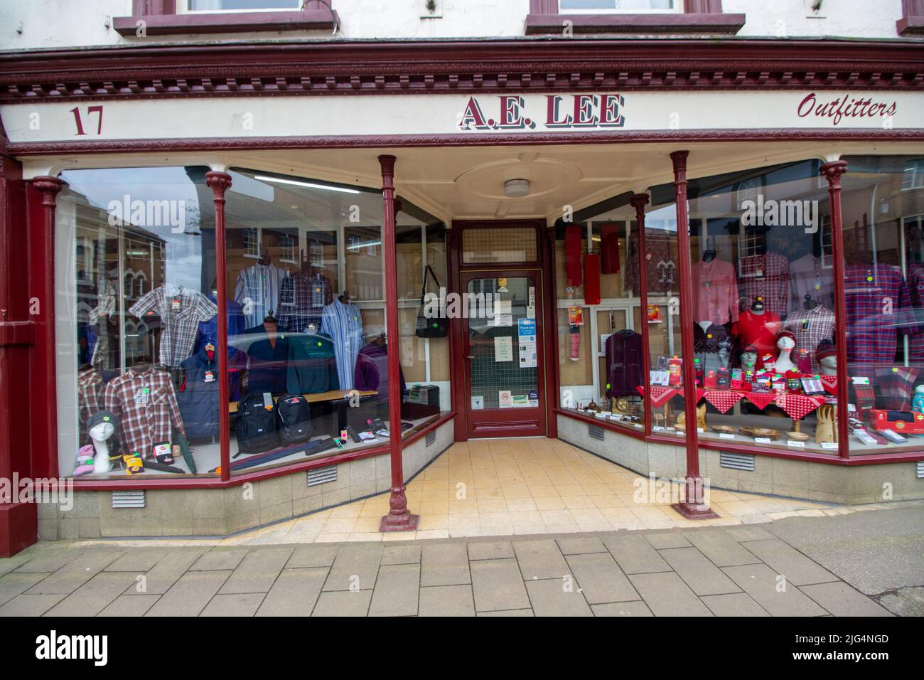 CREDITON, DEVON, UK - APRIL 6, 2022 A. E. Lee Outfitters on the High Street Stock Photo