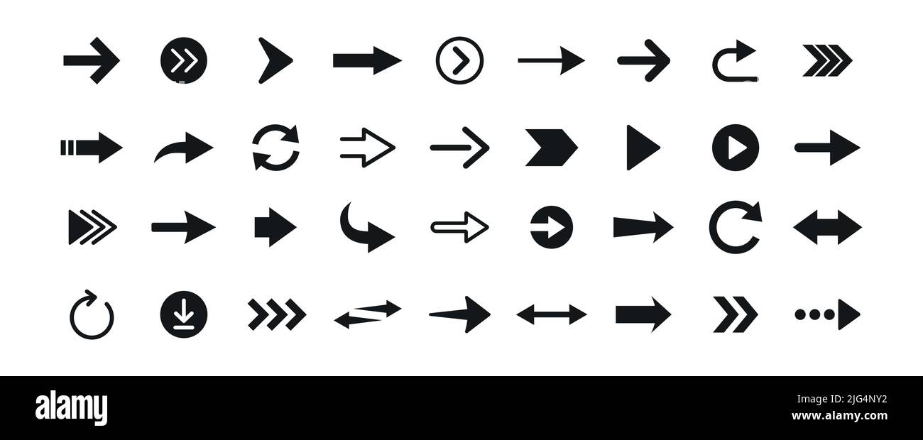Collection of arrow symbols cursor pointer and direction vector illustration icon set Stock Vector