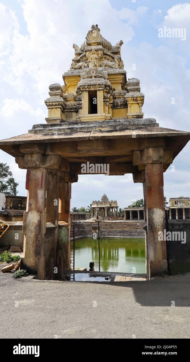 Entrance of the Melukote pushkarni dome, Melukote, Mandya, Karnataka, India. Stock Photo