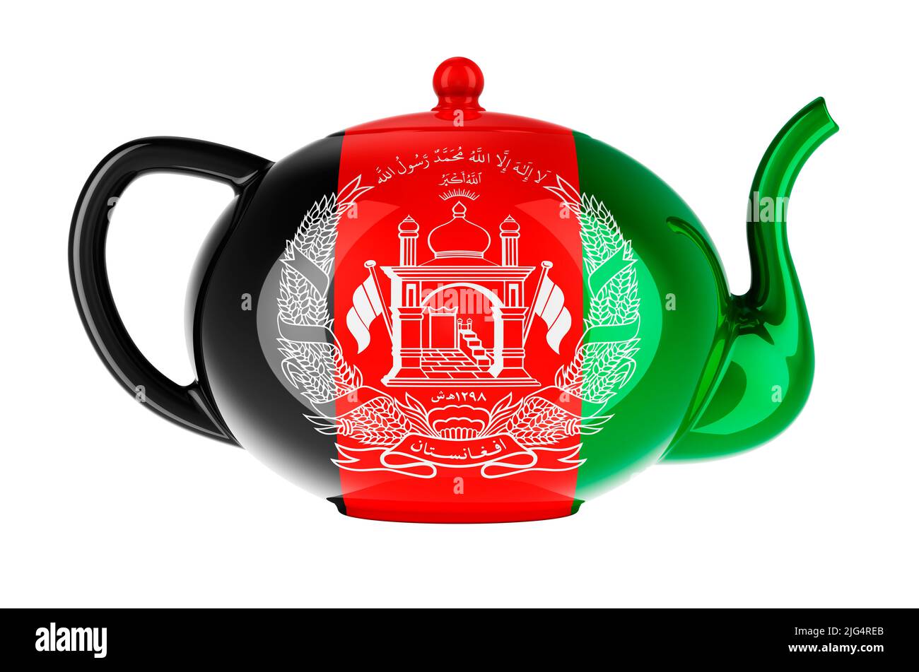 Teapot with Afghan flag, 3D rendering isolated on white background