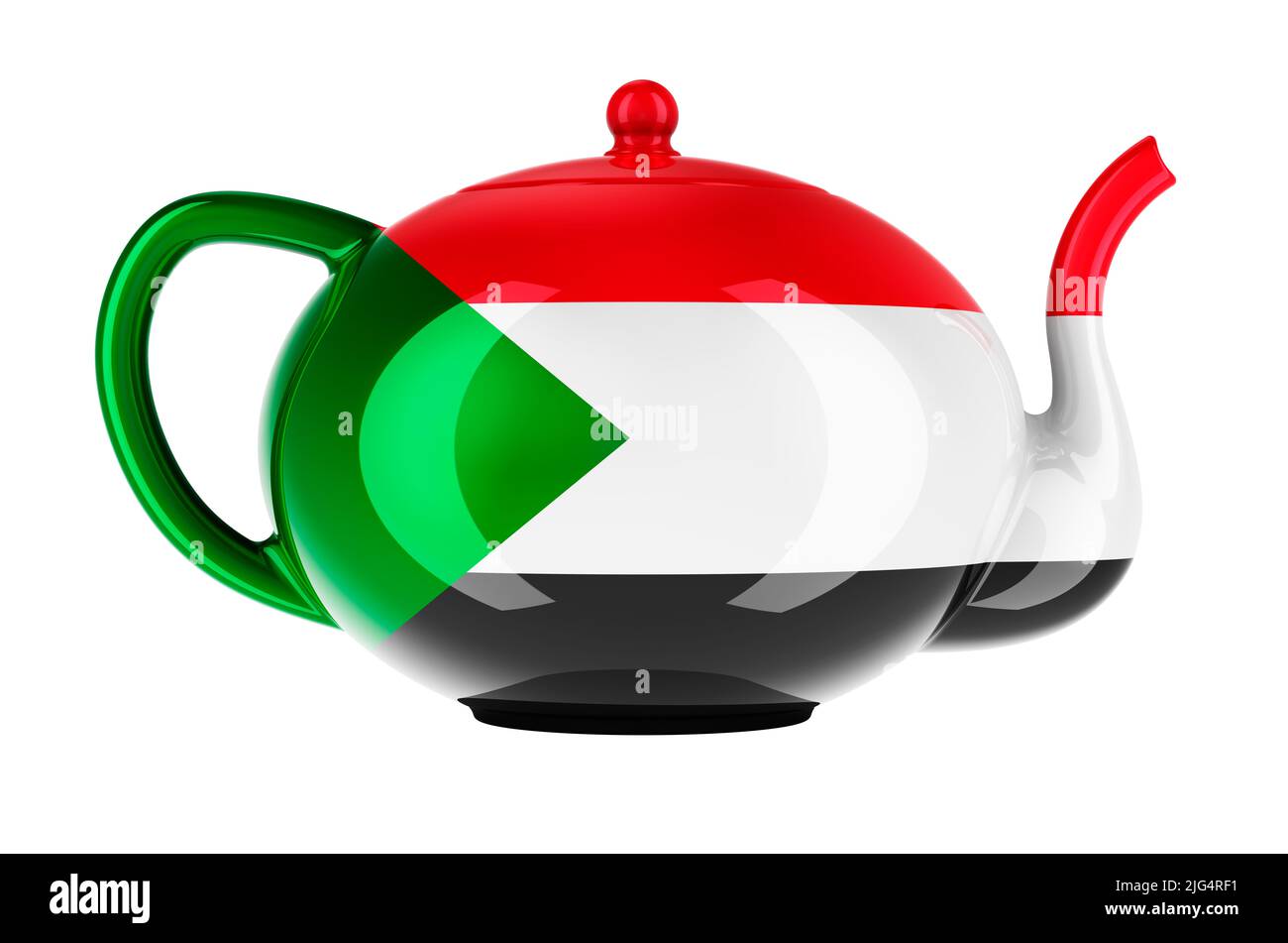 Teapot with Sudanese flag, 3D rendering isolated on white background Stock Photo