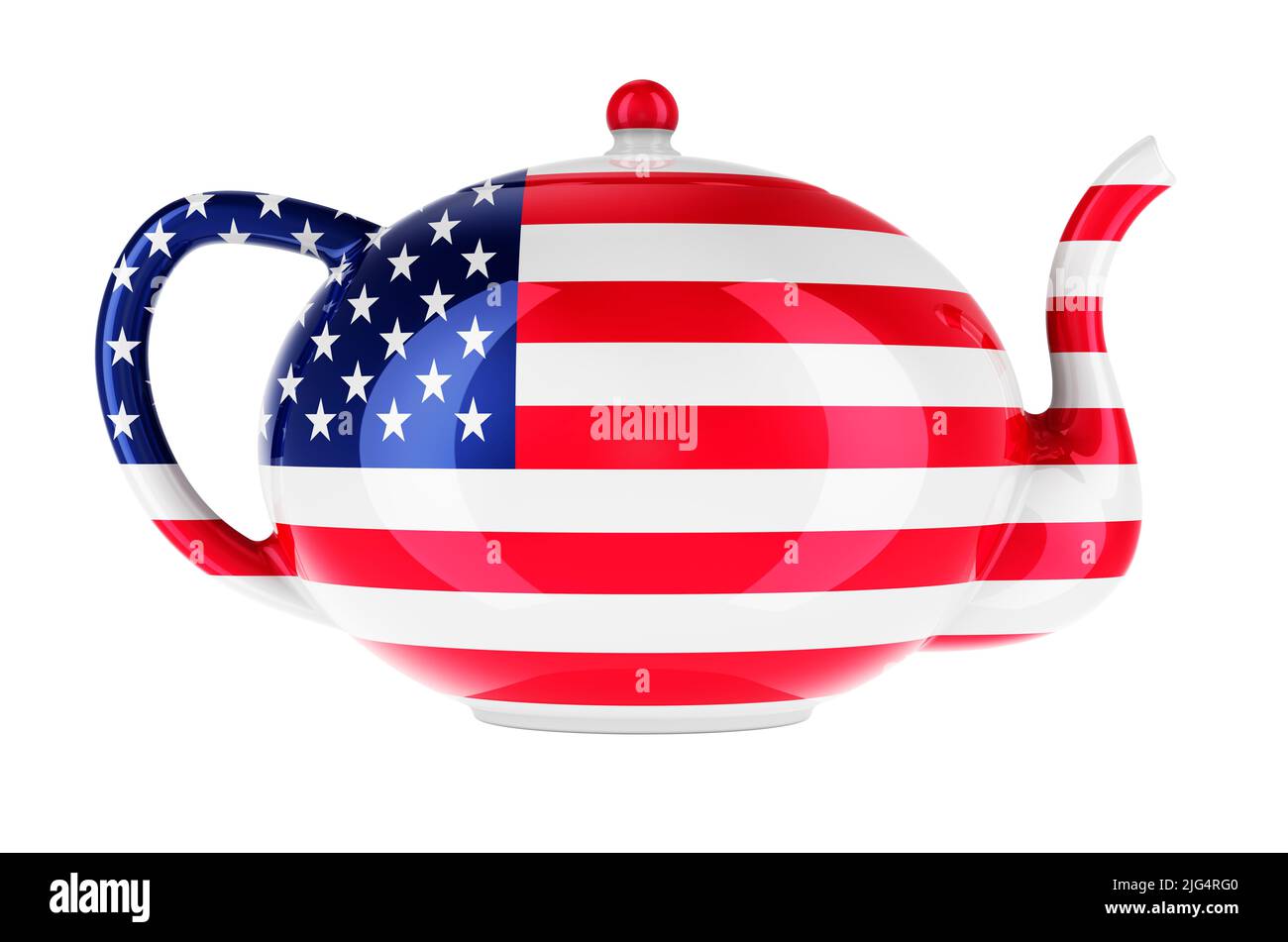 Teapot with the United States flag, 3D rendering isolated on white background Stock Photo