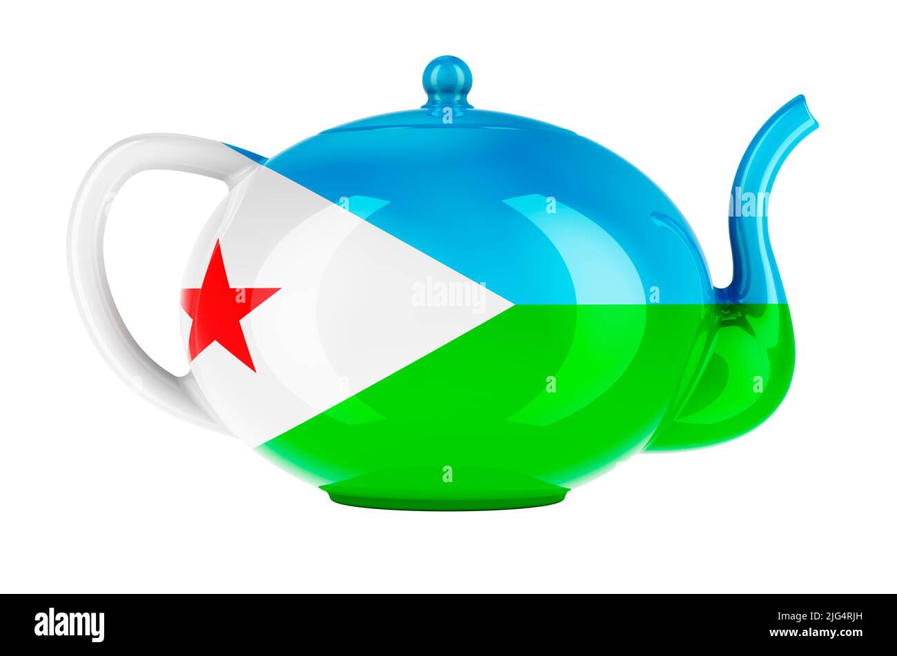 Teapot with Djiboutian flag, 3D rendering isolated on white background Stock Photo