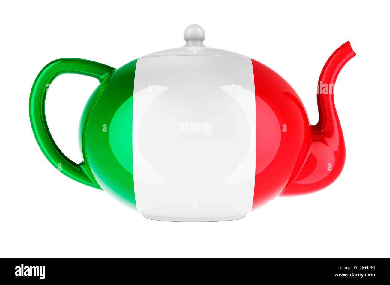 Teapot with Italian flag, 3D rendering isolated on white background
