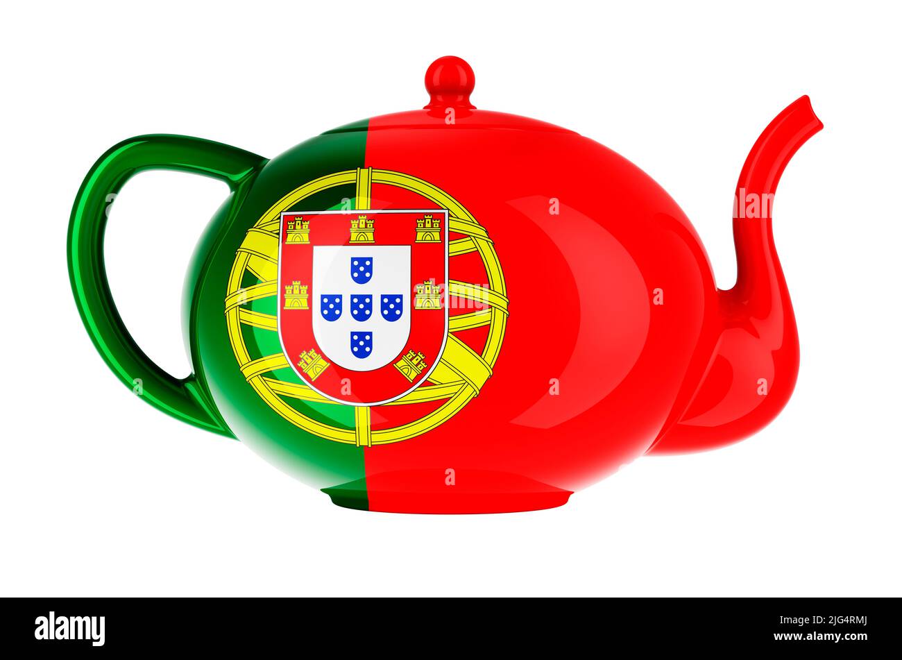 Teapot with Portuguese flag, 3D rendering isolated on white background