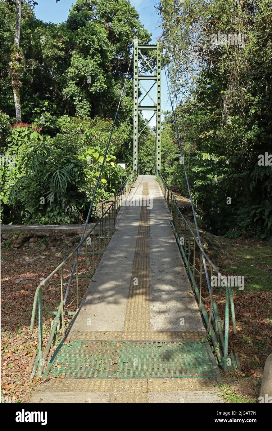 suspension footbridge over river La Selva Biological Station, Costa Rica,           march Stock Photo