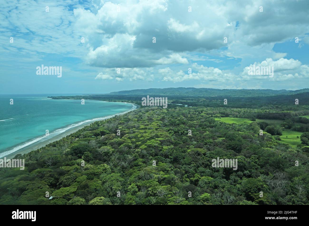view along coast from the air Osa Peninsula, Costa Rica            March Stock Photo