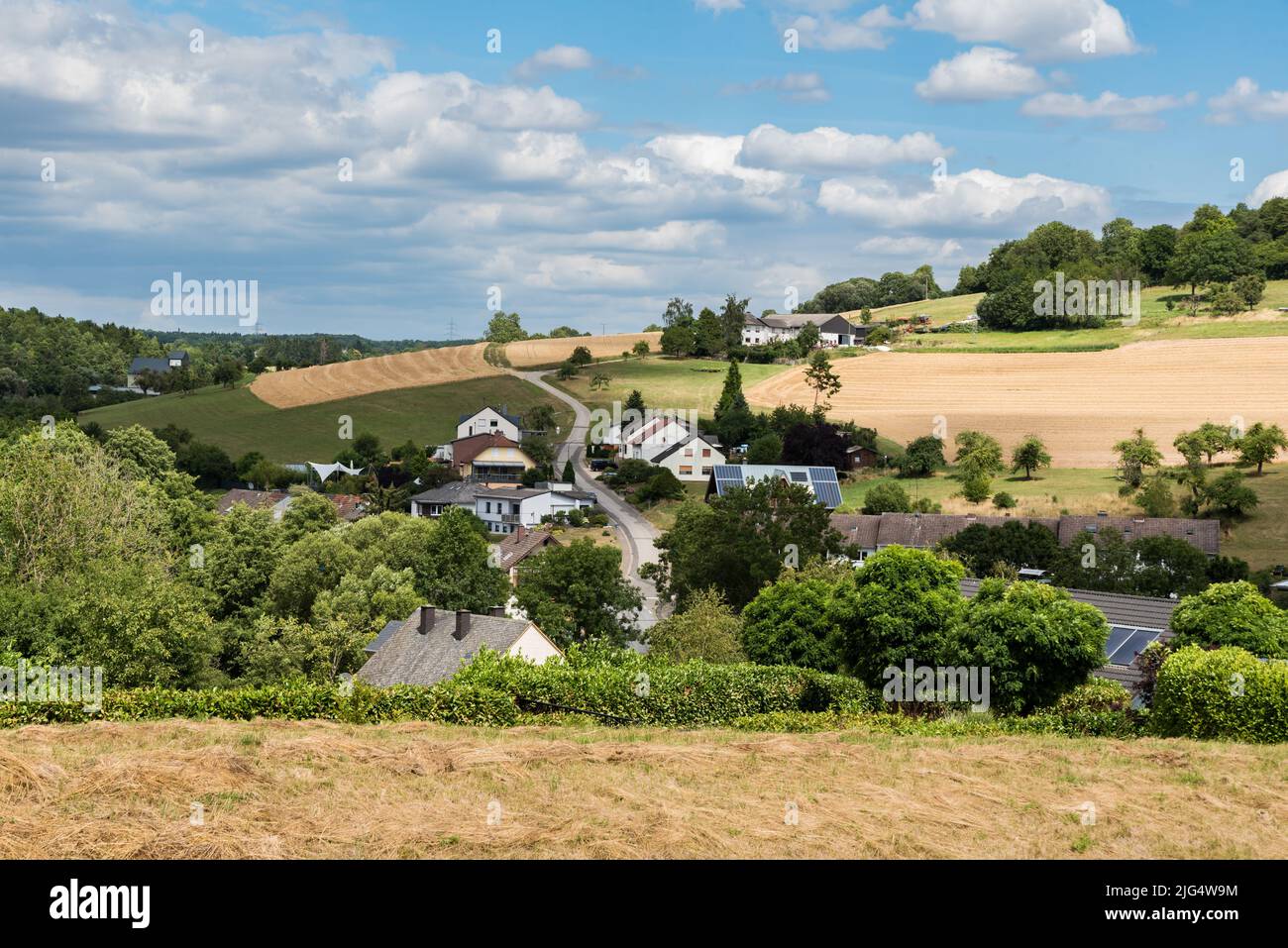 Welschbillig, Rhineland-Palatinate- Germany - 08 08 2020 View over the village, taken from the hills in summer Stock Photo