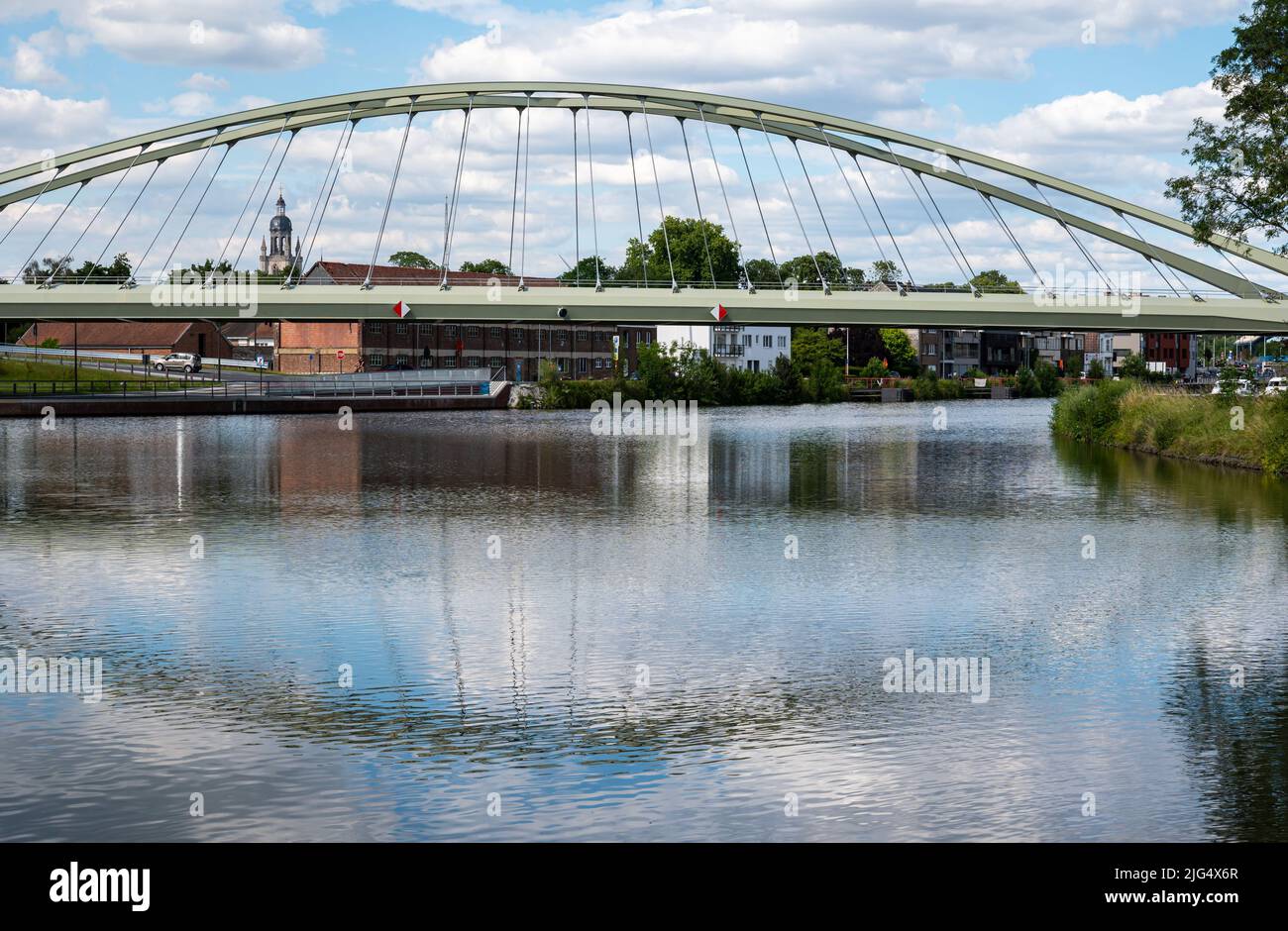 Halle, Flemish Brabant Region, Belgium,  07 02 2022 - Bridge over the canal at the city suburbs Stock Photo