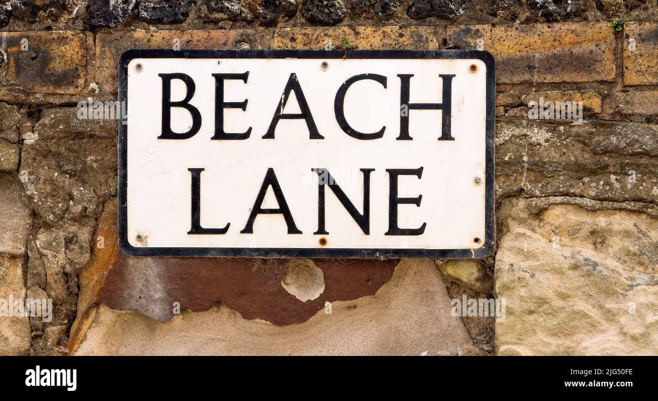 Beach Lane Street sign on an exterior wall in Portobello, Edinburgh