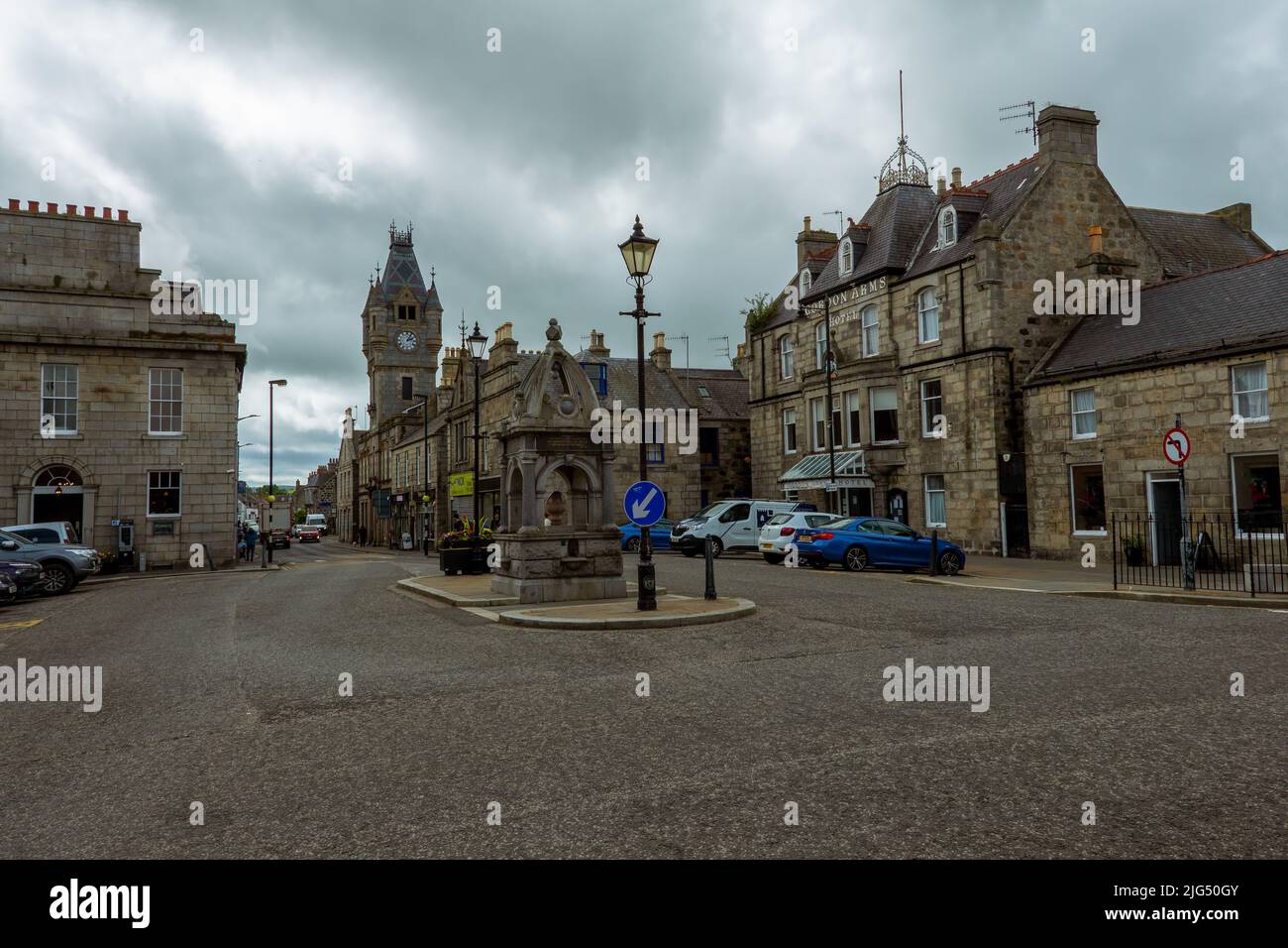 Huntly Market Square in the town centre of Huntly, Aberdeenshire, Scotland Stock Photo