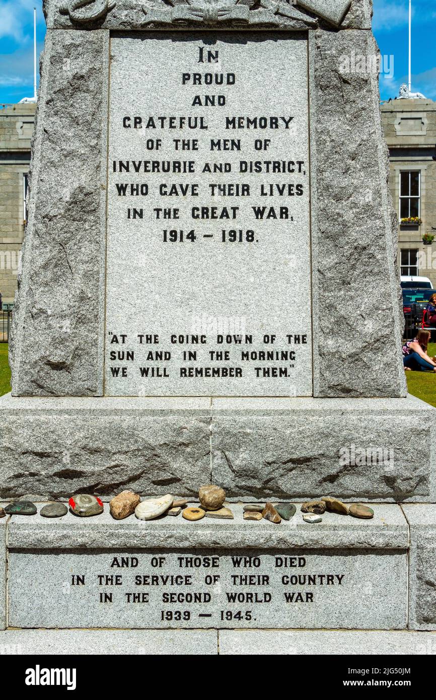 War Memorial to commemorate the fallen soldiers in World War Two in Inverurie, Aberdeenshire, Scotland Stock Photo