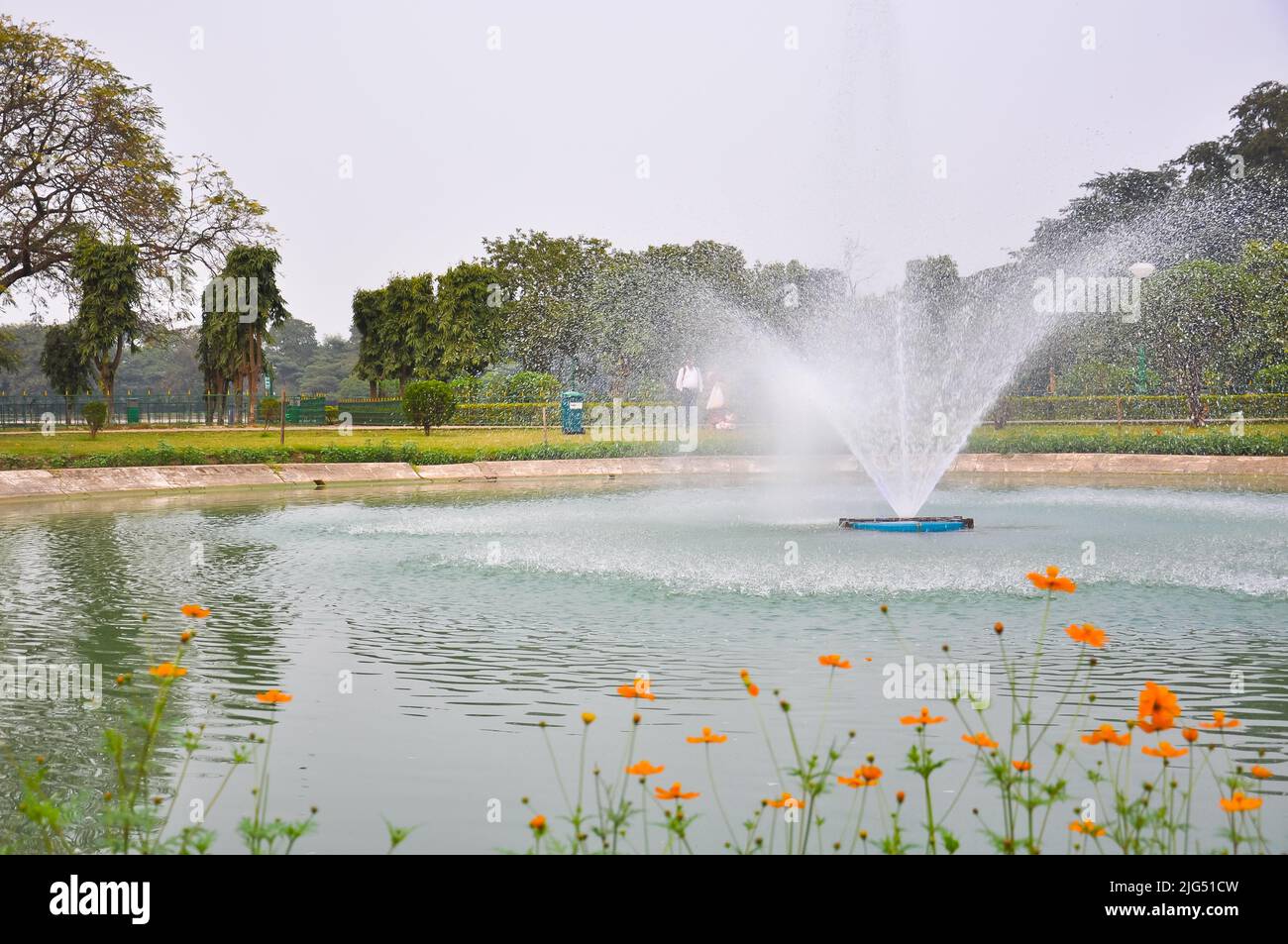 Fountain on the lake at the victoria memorial in kolkata india stock