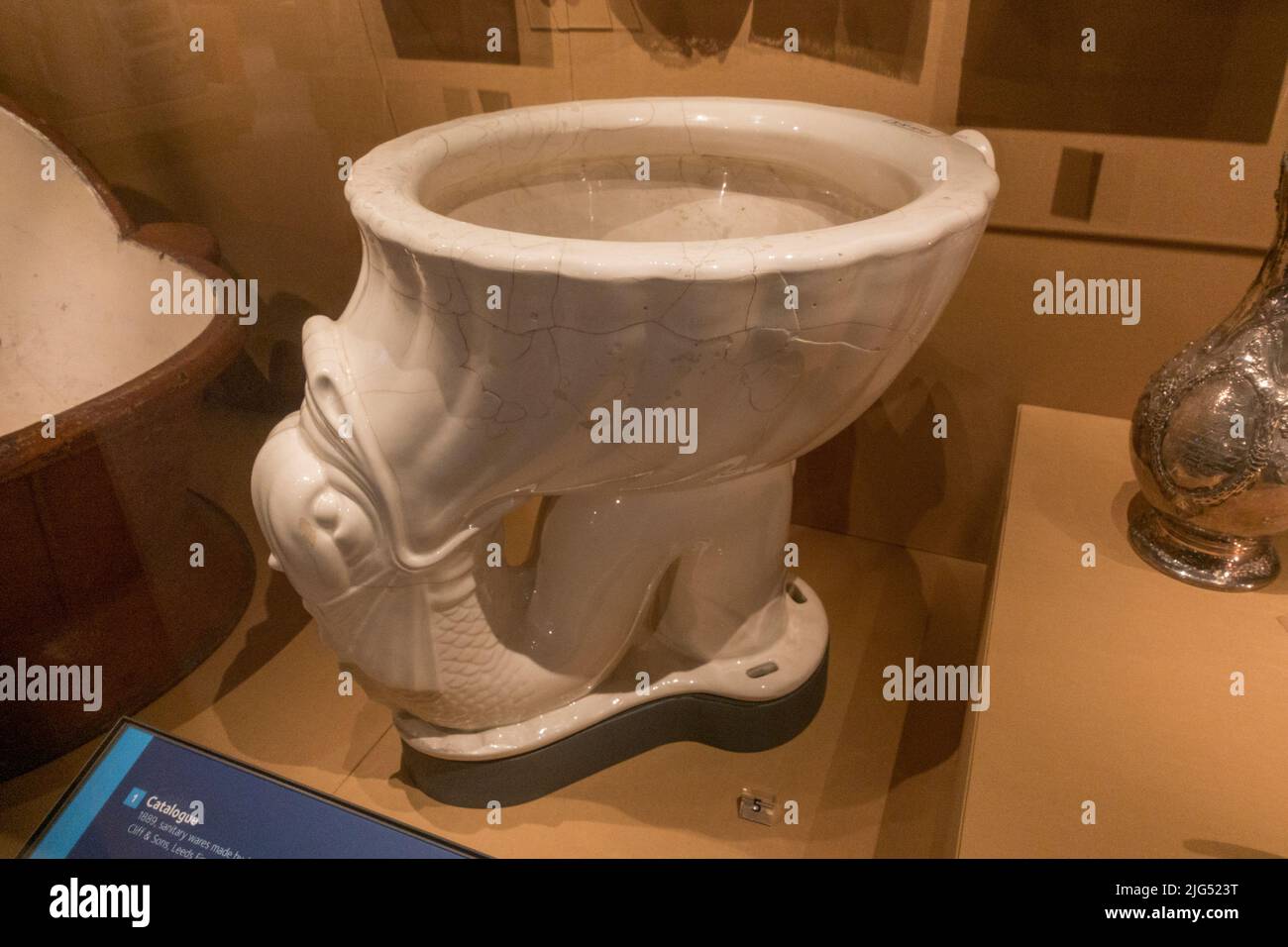 'The Dolphin' toilet made by Edward Johns & Co of Armitage, Staffordshire (1885-95) on display in the UK. Stock Photo