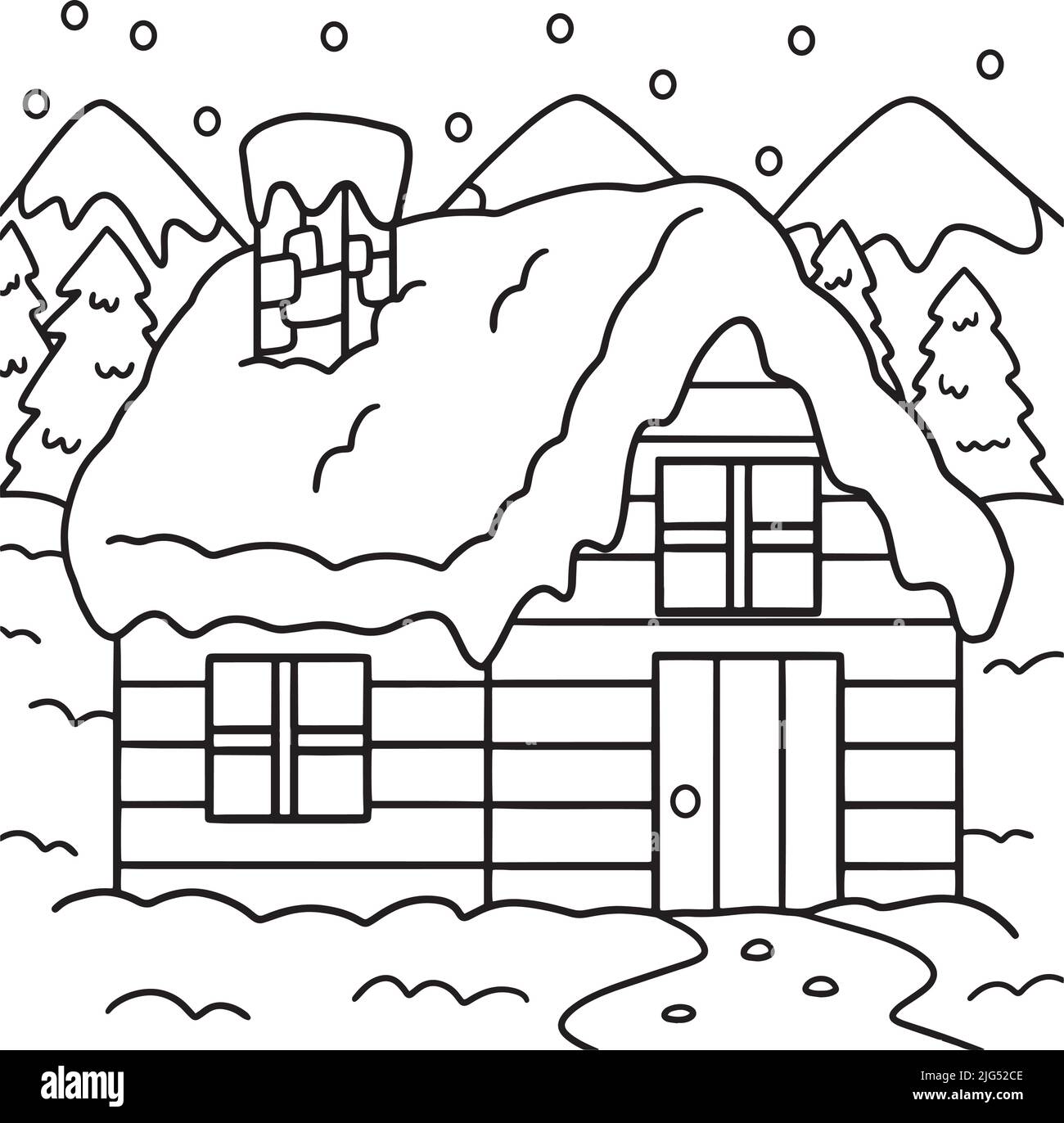 Winter House Coloring Page for Kids Stock Vector