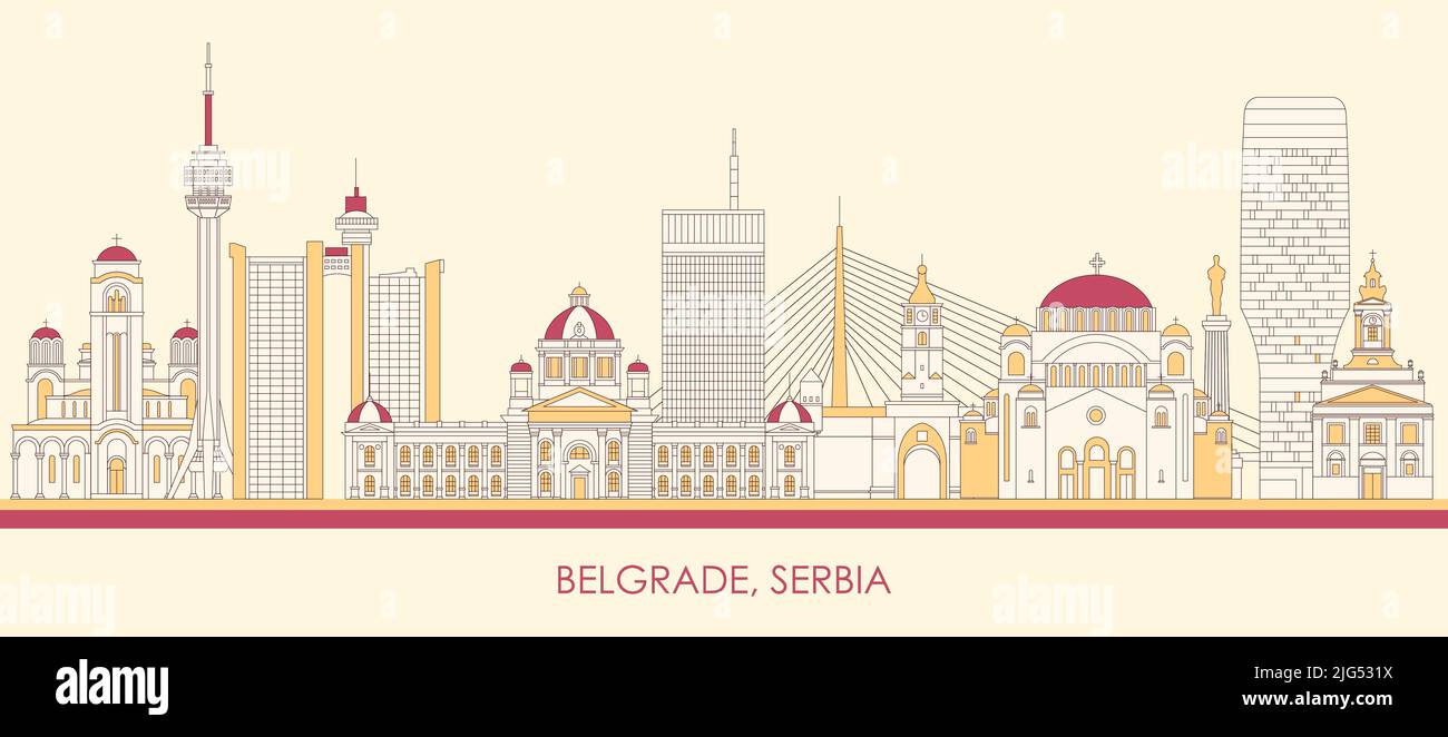 Cartoon Skyline panorama of City of Belgrade, Serbia - vector illustration Stock Vector
