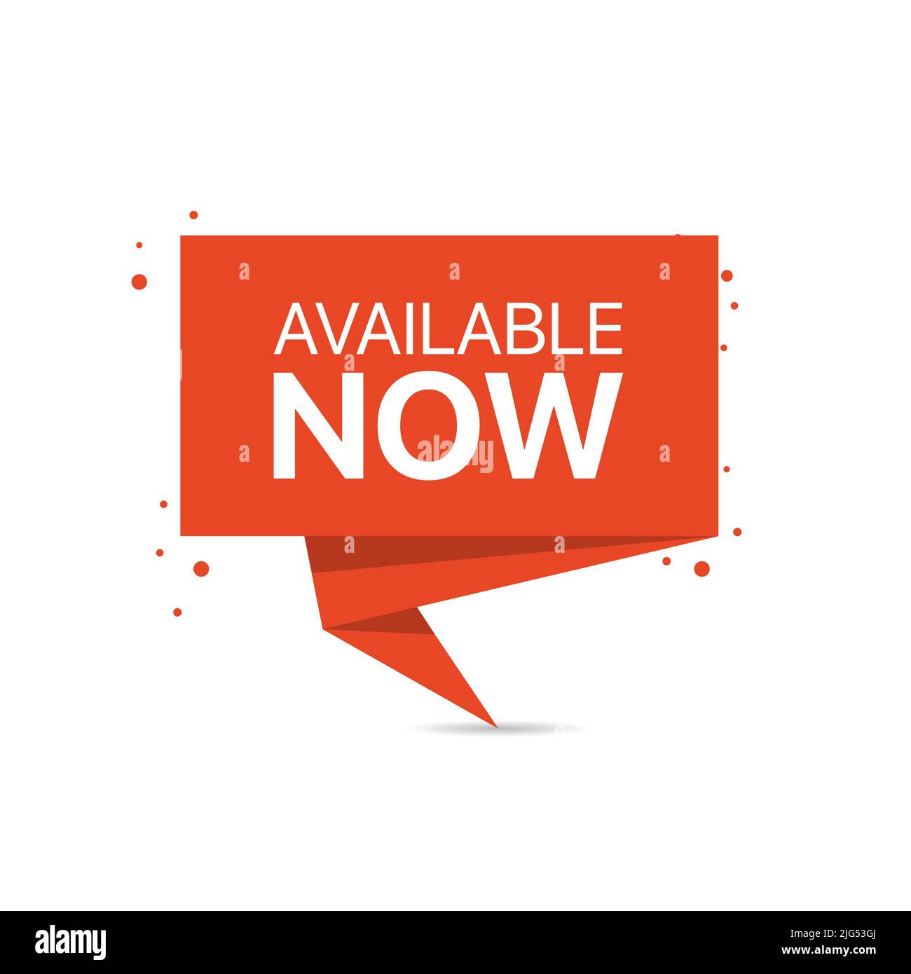 Available now trendy red label Stock Vector