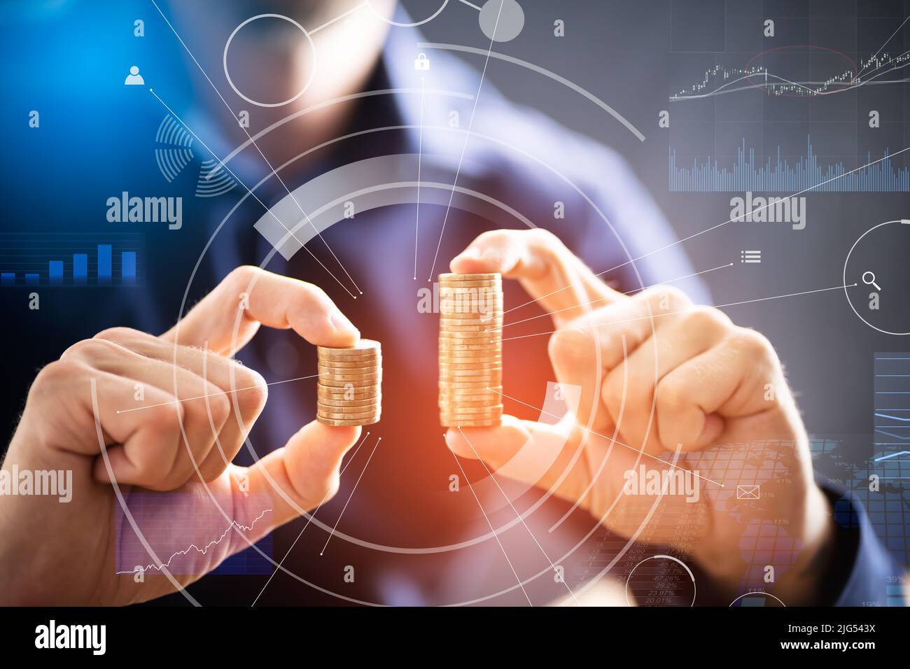 Money Disparity And Pay Gap. Comparing Tax And Salary Stock Photo