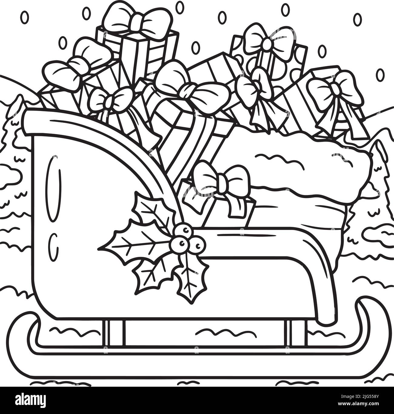 Christmas Sleigh Coloring Page for Kids Stock Vector Image & Art - Alamy