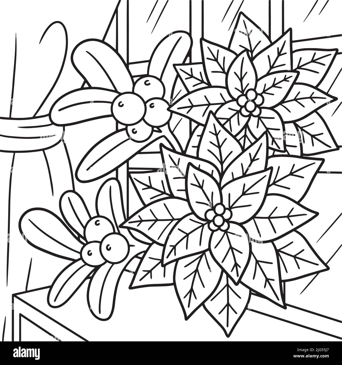 Christmas Poinsettia Coloring Page for Kids Stock Vector