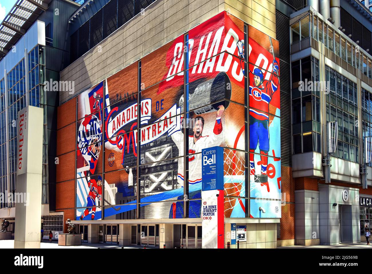 Montreal, Canada - July 3, 2022: Mural of Montreal Canadiens unveiled in 2021 at the Bell Centre the arena where the NHL team plays. It is entitled Ge Stock Photo