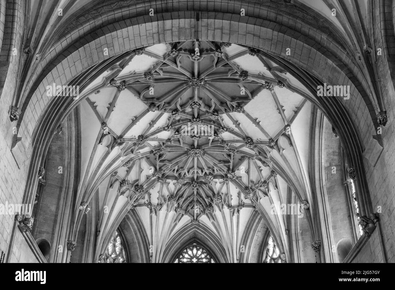 Tewkesbury.Gloucestershire.United Kingdom.June 2nd 2022.View of the ceiling in the quire inside Tewkesbury Abbey in Gloucestershire Stock Photo