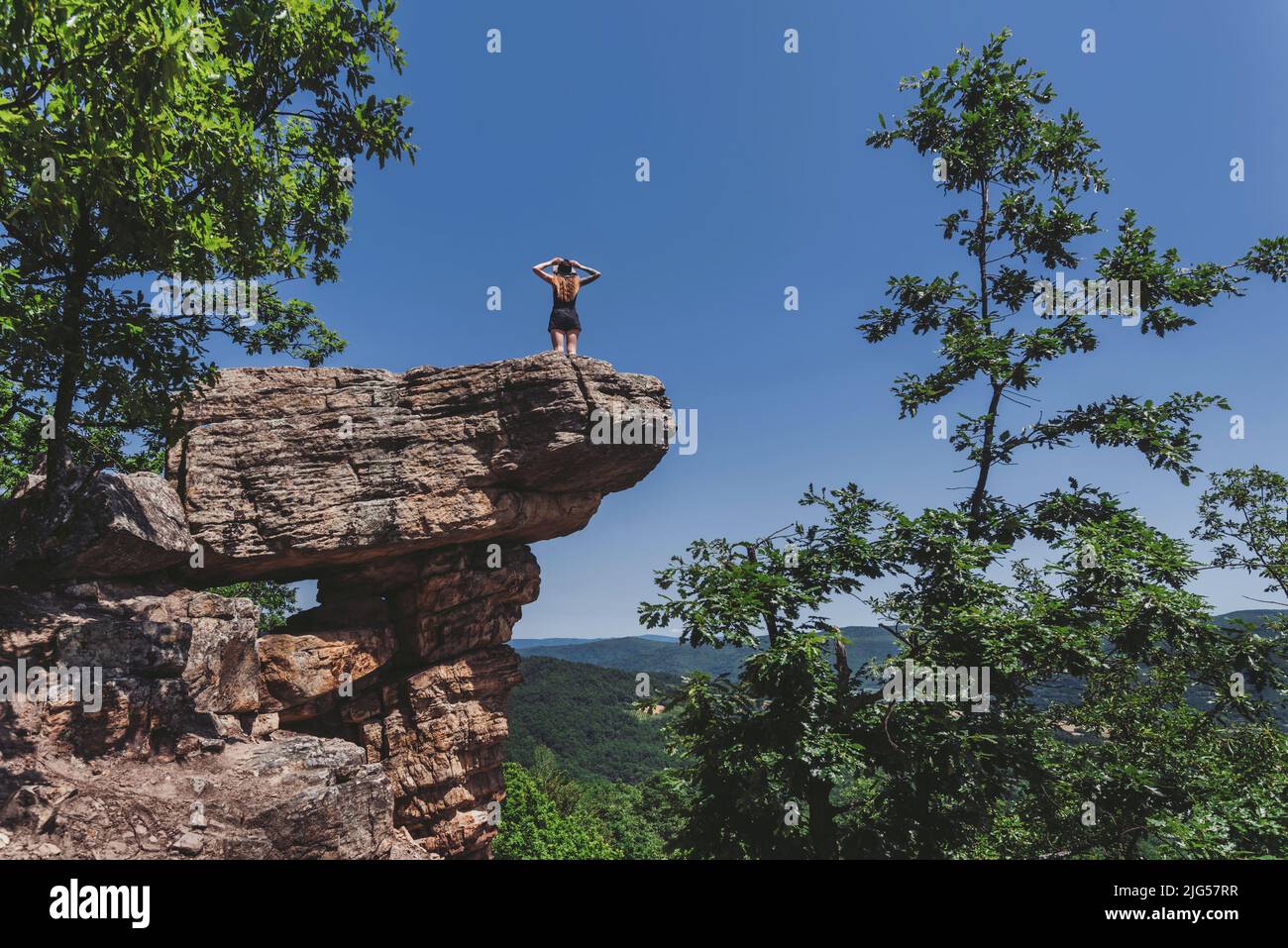 Woman Enjoying Natural Attraction in Serbia Stock Photo