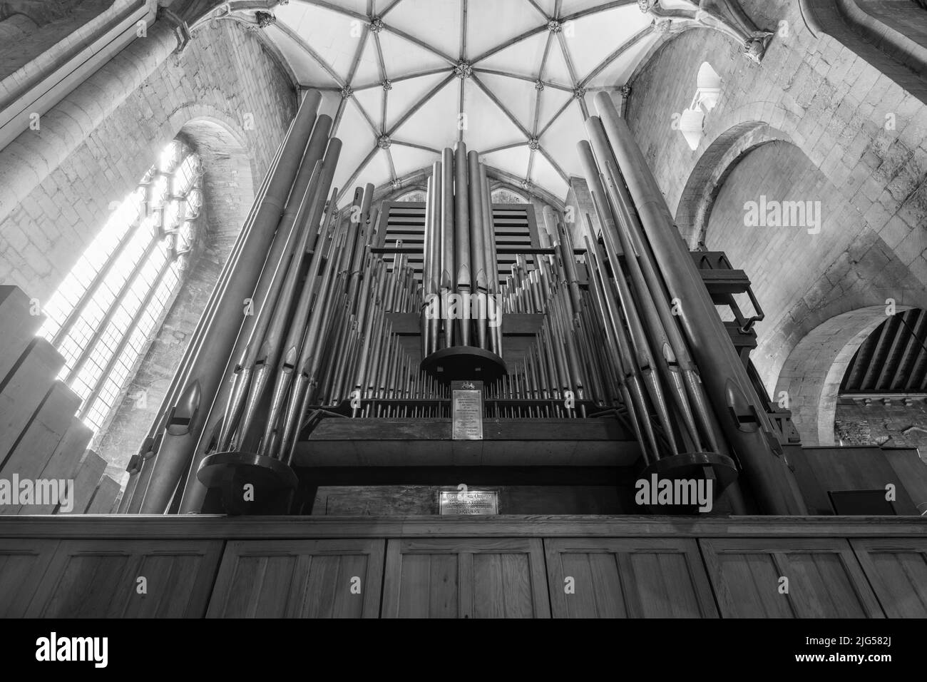 Tewkesbury.Gloucestershire.United Kingdom.June 2nd 2022.View of the organ  inside Tewkesbury Abbey in Gloucestershire Stock Photo