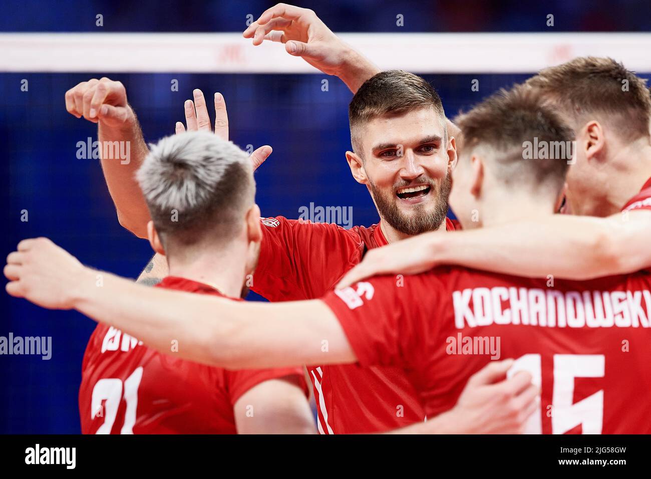 Karol Klos (C) of Poland during the 2022 men's FIVB Volleyball Nations League match between Poland and China in Gdansk, Poland. 07th July, 2022. Credit: PAP/Alamy Live News Stock Photo