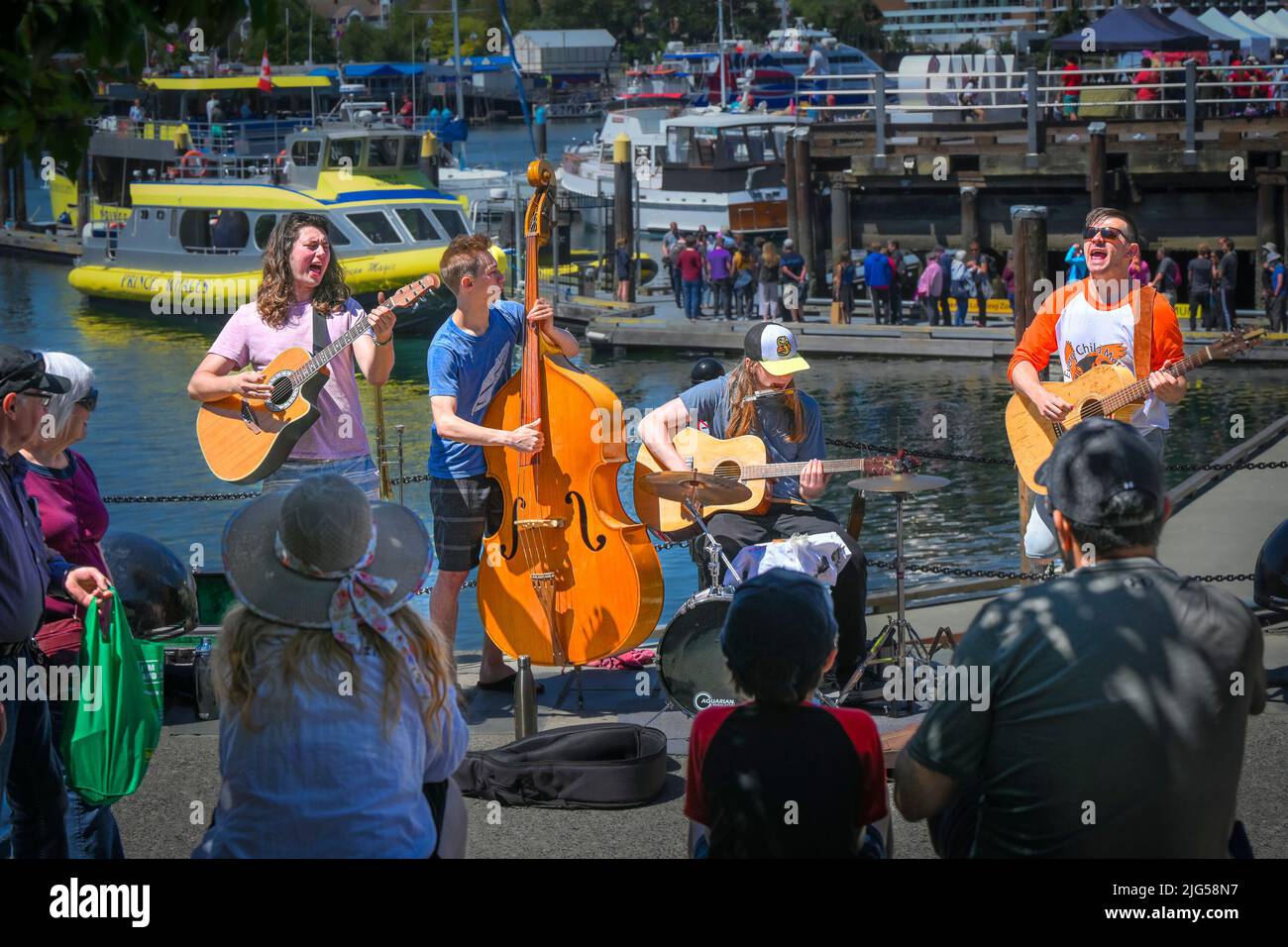 Buskers, Inner Harbour Causeway,  Victoria, British Columbia, Canada Stock Photo