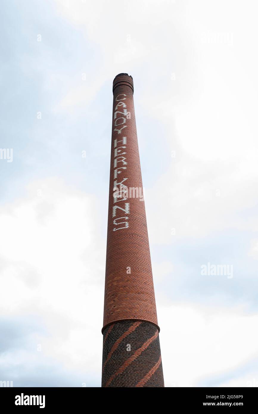 Historical chimney of the former brick factory Canoy-Herfkens in Tegelen, official monument, Netherlands Stock Photo