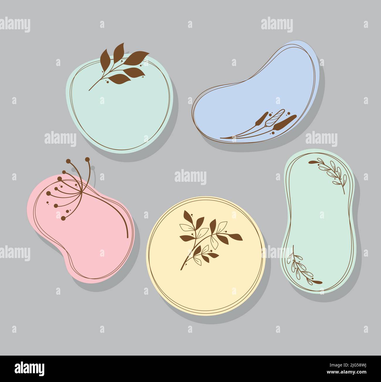 five floral badges icons Stock Vector