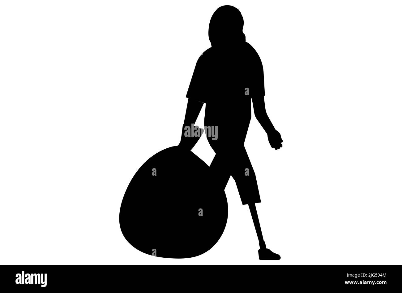 A black silhouette of a woman cleaning plastic for a plastic-free environment, lading taking out garbage and trash Stock Vector