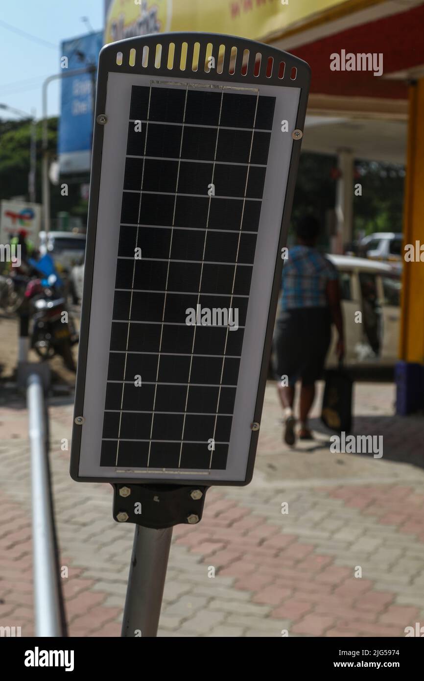 An uninstalled solar street light in the central business district