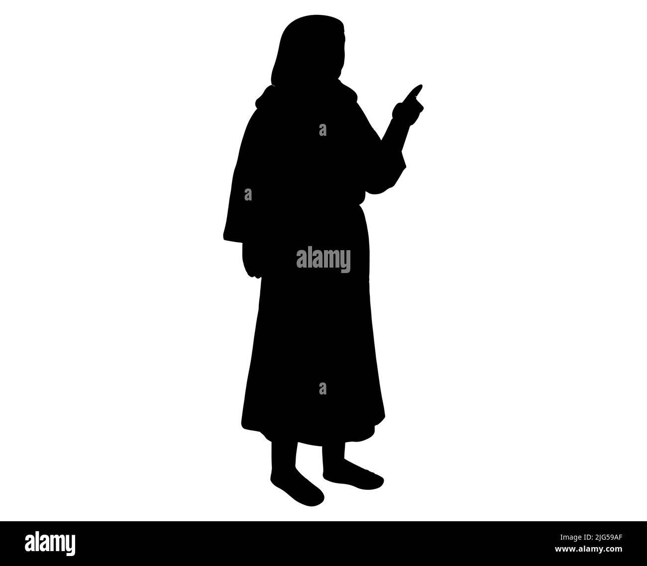 Black silhouette of a hijabi Muslim woman standing and pointing out ...
