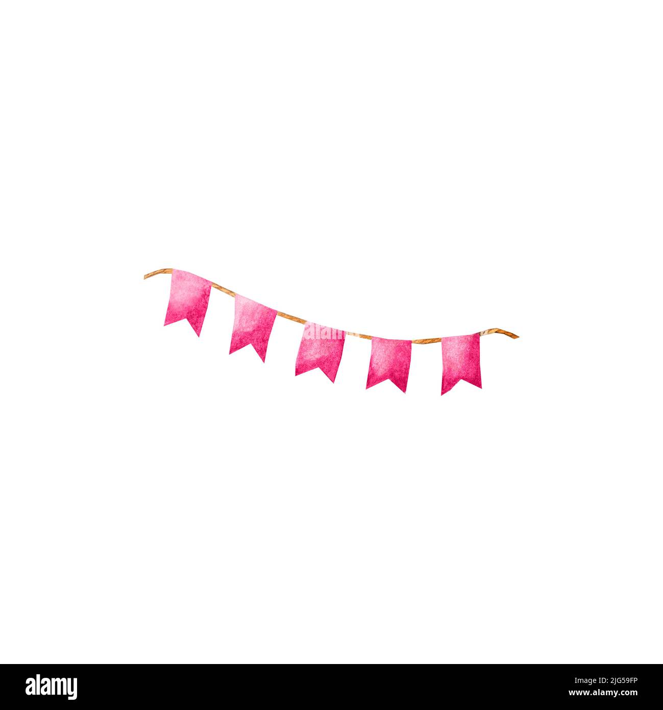 Pink flags for girls room. Art watercolor illustration isolated on