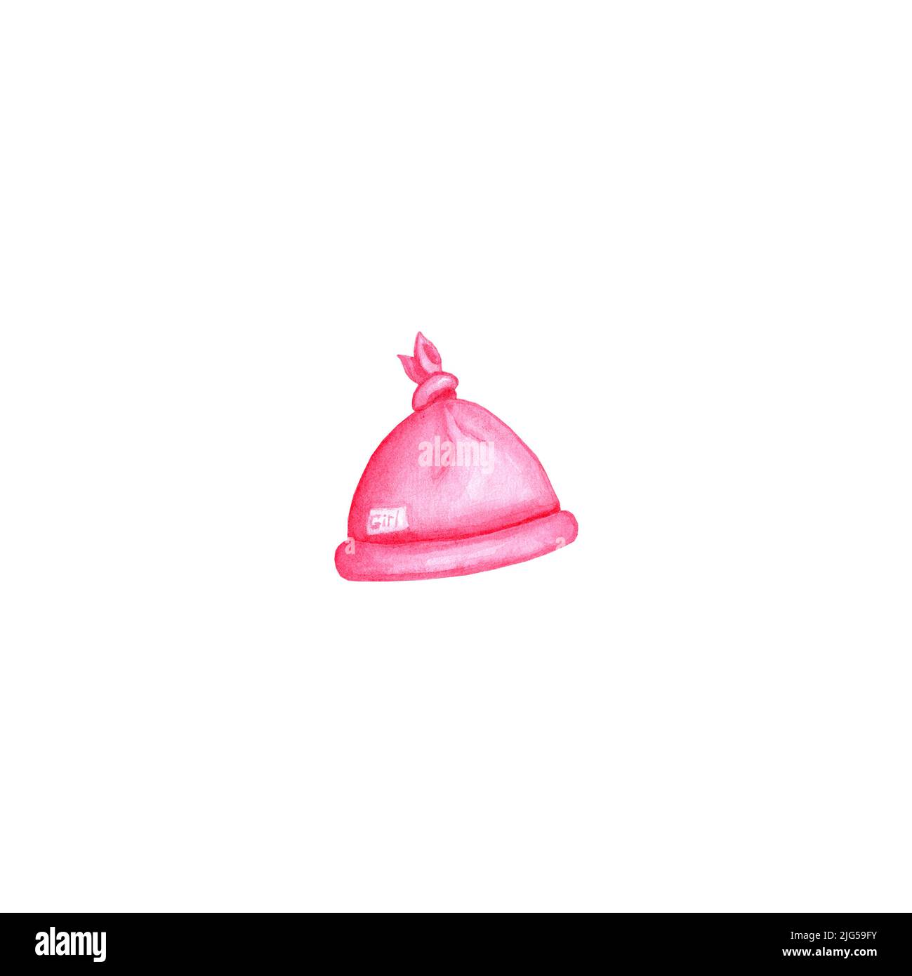 Baby girl pink hat. Art watercolor illustration isolated on white