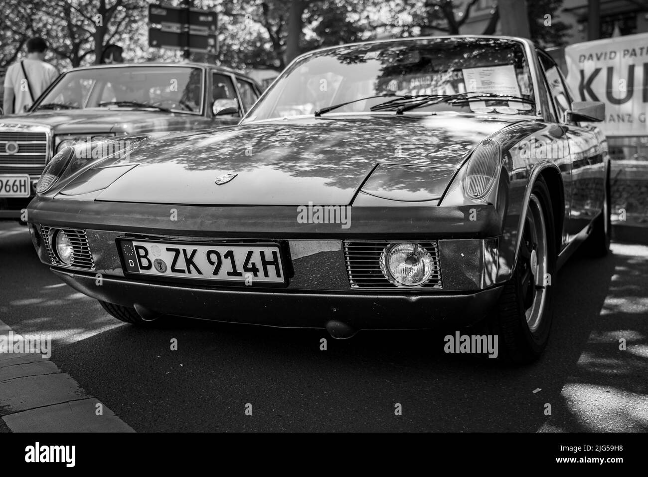 BERLIN - JUNE 18, 2022: Sports car Porsche 914-6 GT, 1970. Black and white. Classic Days Berlin. Stock Photo