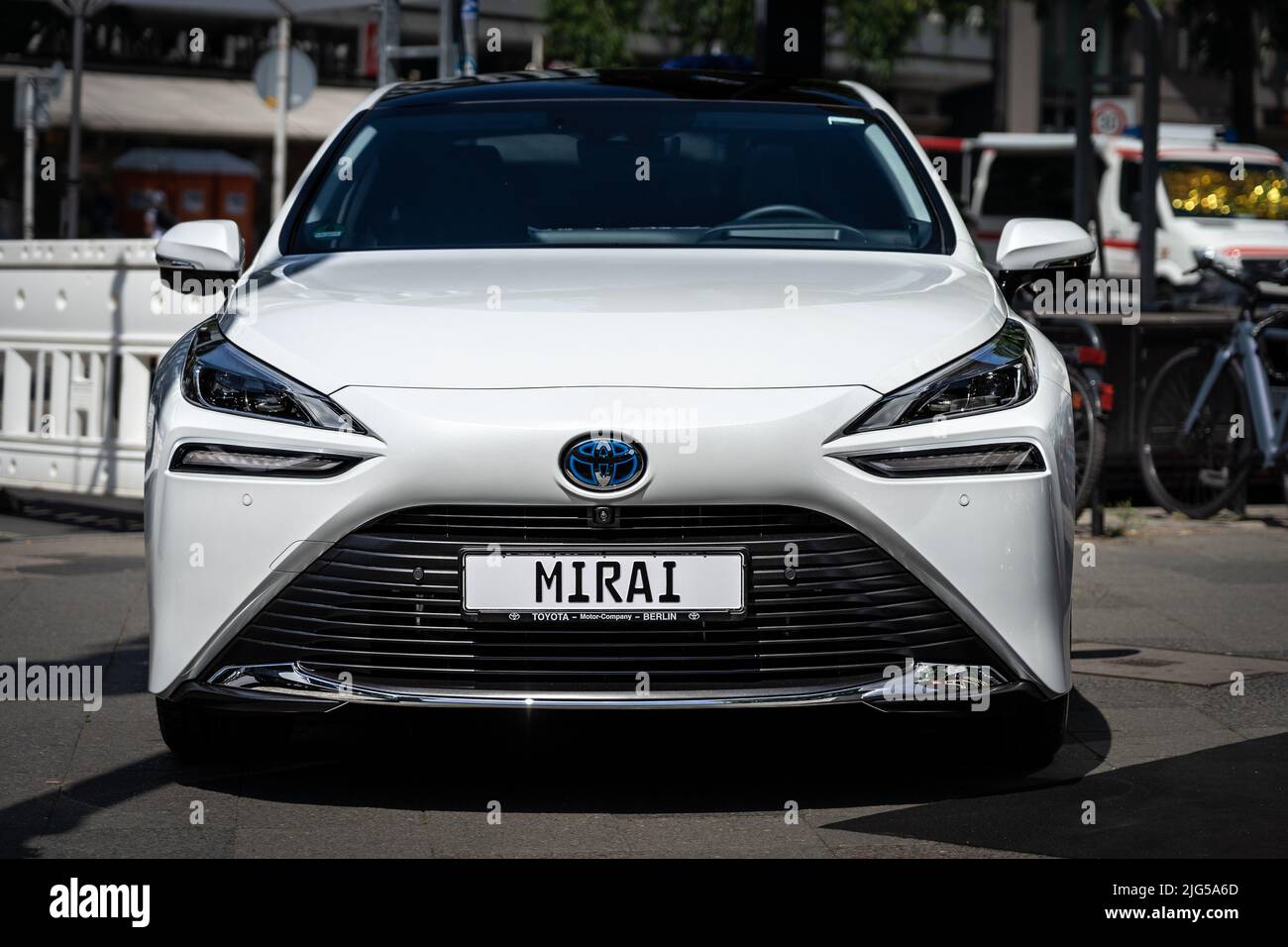 BERLIN - JUNE 18, 2022:  Mid-size hydrogen fuel cell vehicle Toyota Mirai. Classic Days Berlin. Stock Photo