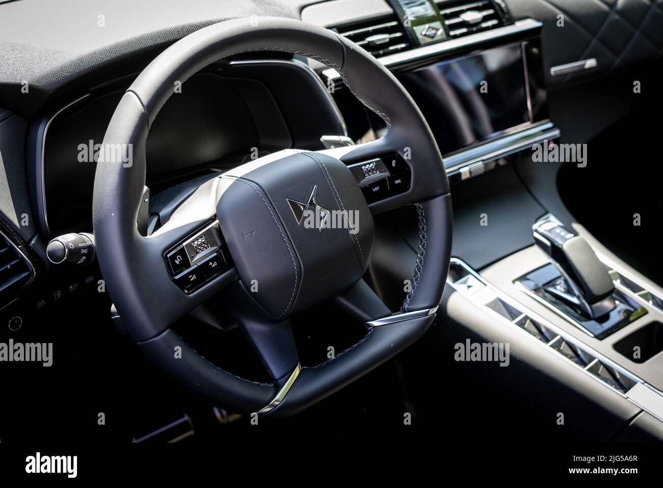 BERLIN - JUNE 18, 2022: Interior of compact luxury crossover SUV DS 7 Crossback. Classic Days Berlin. Stock Photo
